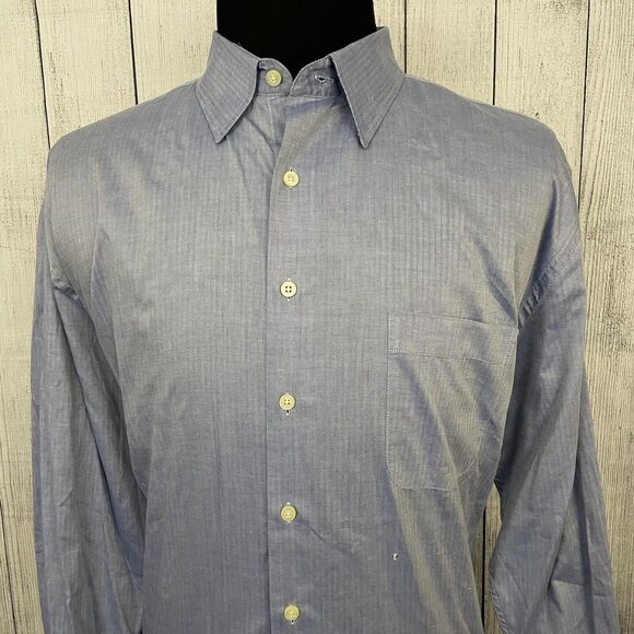 Hickey Freeman Other - Hickey Freeman Men's XXL Blue Herringbone Long Sleeve Button-Front Shirt